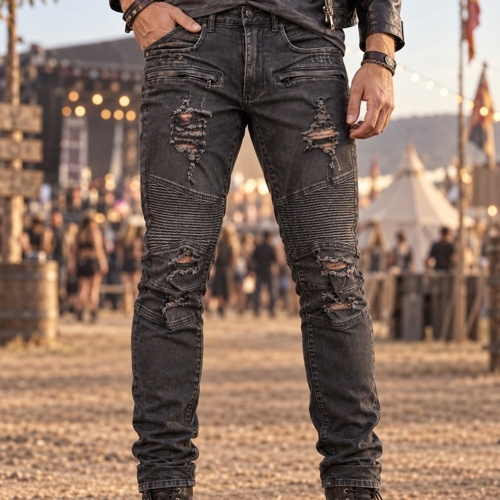 Rockstar Original Mens Oscar Black Ultra Slim Biker Moto Distressed Jeans 30x32